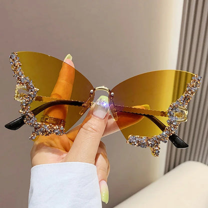 Luxury Diamond Butterfly Sunglasses for Women - Y2K Vintage Rimless Oversized UV400 Eyewear