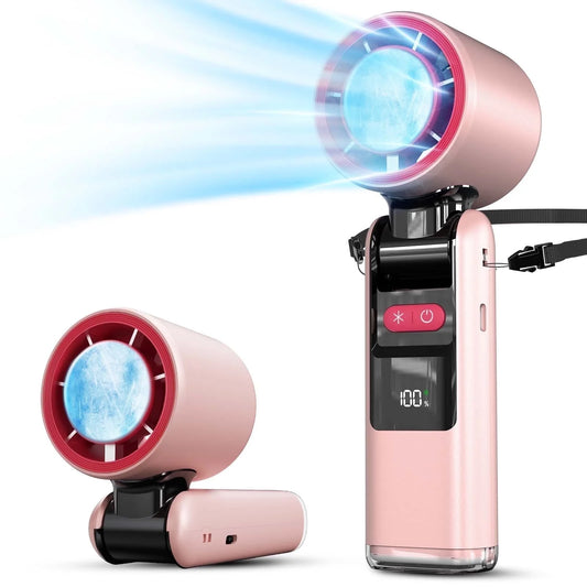 Portable Handheld Fan with Ice Cooler and Flashlight, Chill to 60℉ in Seconds, 20H Runtime,6500Mah Rechargeable Fan, Multi-Function Gifts for Beach Travel Vacation(Pink)