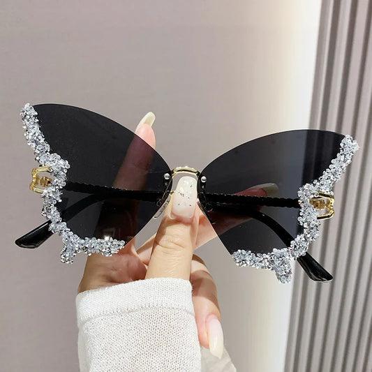 Luxury Diamond Butterfly Sunglasses for Women - Y2K Vintage Rimless Oversized UV400 Eyewear