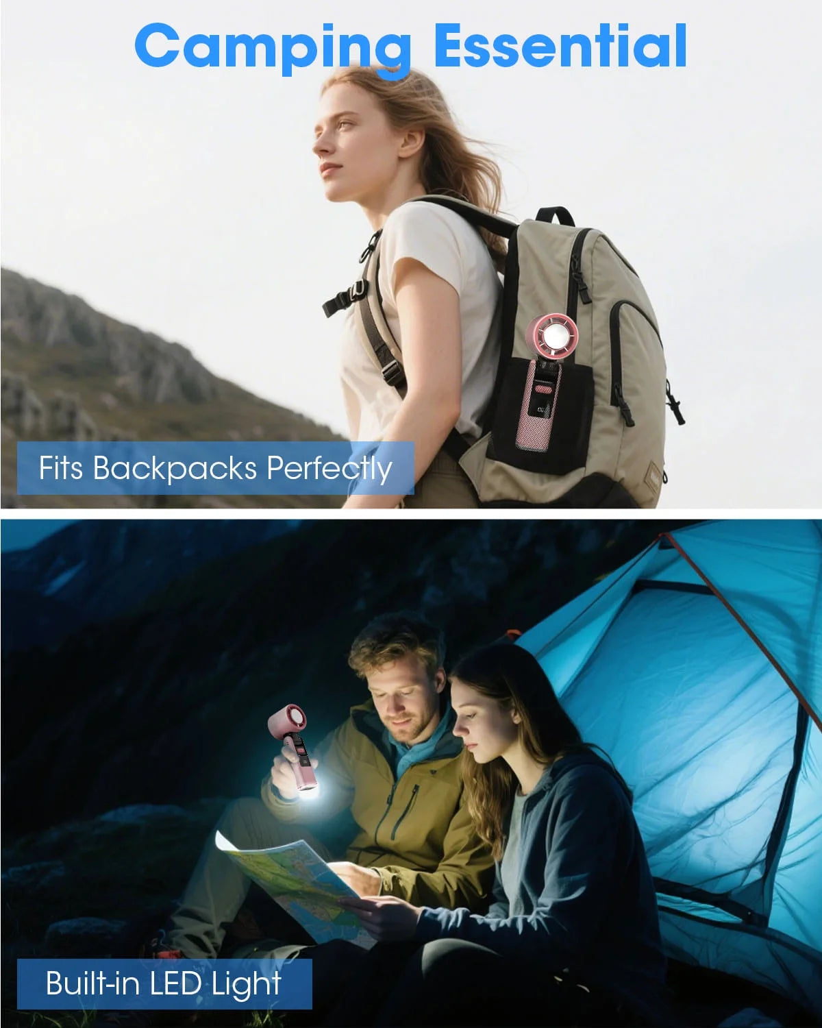 Portable Handheld Fan with Ice Cooler and Flashlight, Chill to 60℉ in Seconds, 20H Runtime,6500Mah Rechargeable Fan, Multi-Function Gifts for Beach Travel Vacation(Pink)