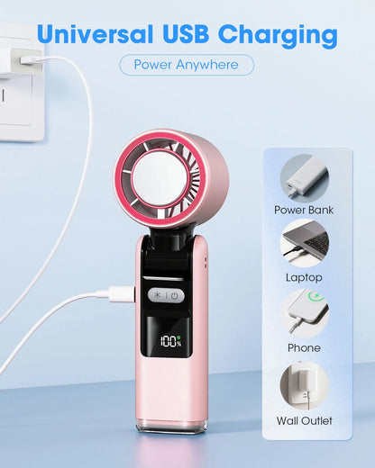 Portable Handheld Fan with Ice Cooler and Flashlight, Chill to 60℉ in Seconds, 20H Runtime,6500Mah Rechargeable Fan, Multi-Function Gifts for Beach Travel Vacation(Pink)