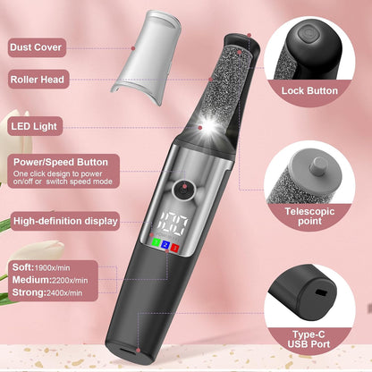 Electric Callus Removers for Feet, Smooth Pedicure Wand Rechargeable Electric Foot File,Professional Pedicure Tools for Dry, Dead, Cracked, Hard Skin, at Home Feet Spa Care Kit for Men & Women