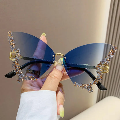 Luxury Diamond Butterfly Sunglasses for Women - Y2K Vintage Rimless Oversized UV400 Eyewear