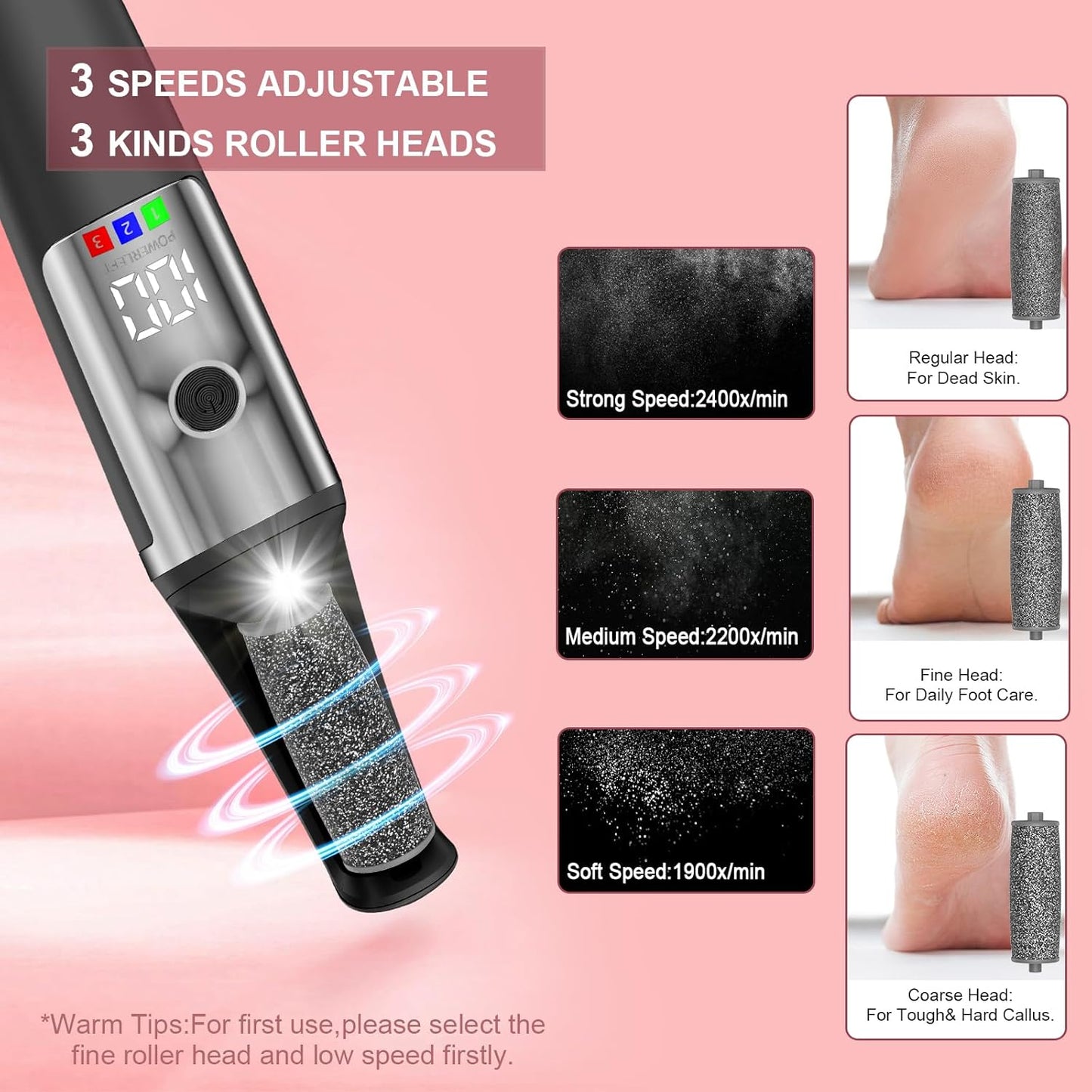 Electric Callus Removers for Feet, Smooth Pedicure Wand Rechargeable Electric Foot File,Professional Pedicure Tools for Dry, Dead, Cracked, Hard Skin, at Home Feet Spa Care Kit for Men & Women