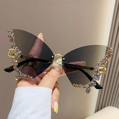 Luxury Diamond Butterfly Sunglasses for Women - Y2K Vintage Rimless Oversized UV400 Eyewear