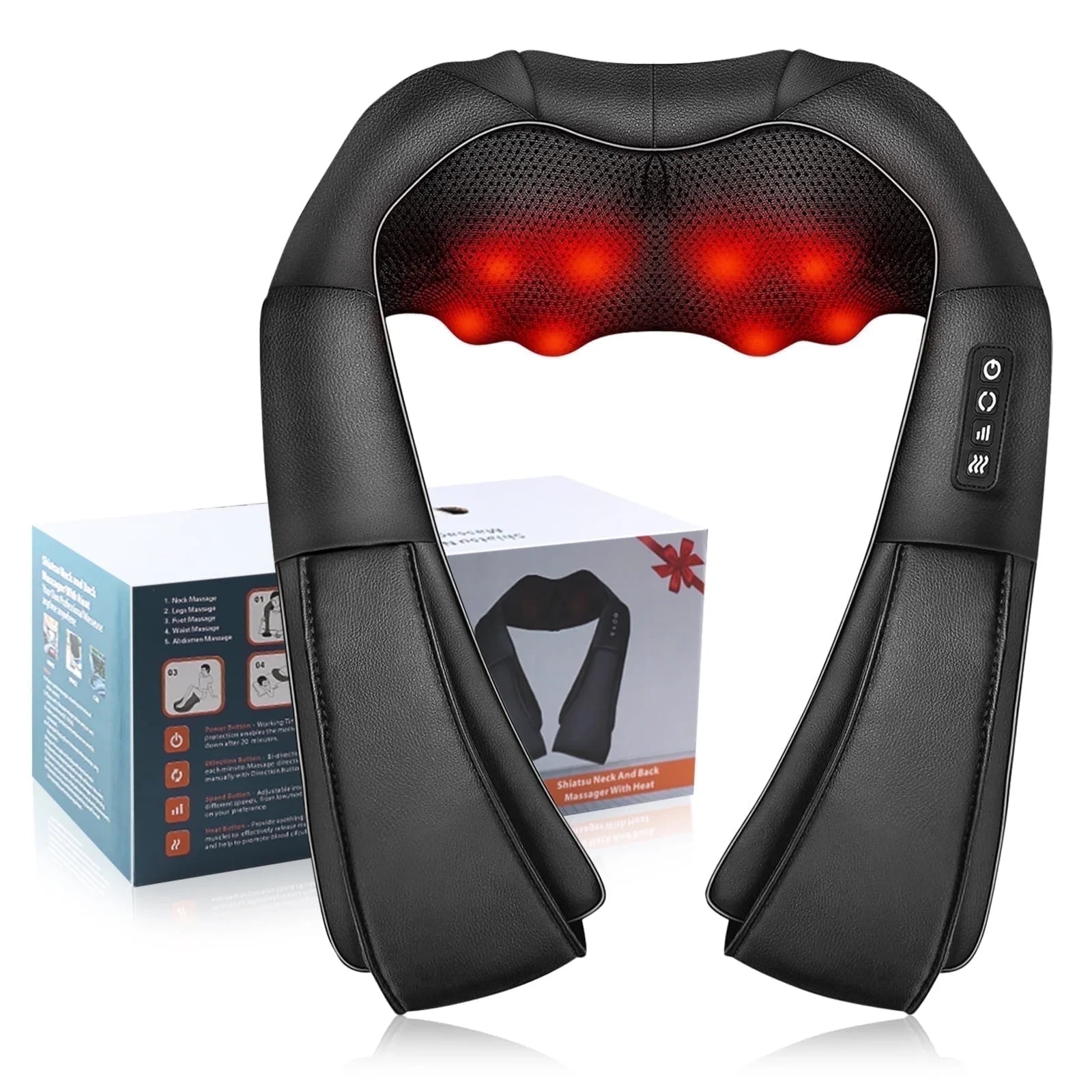 Shiatsu Neck and Back Massager with Heat,Electric Deep 4D Tissue Massage for Body Muscle Pain Relief,Usb-Rechargeable Best Gifts for Men Women Home, Office, and Car